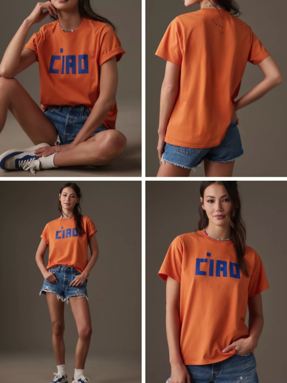 Clare V. Anthropologie "CIAO" graphic Tee 100% Cotton Vibrant Orange- Size XS
